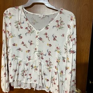 SO Floral Button-Up Blouse - White and Red